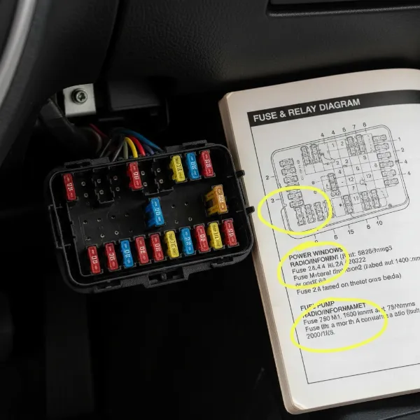 Vehicle fuse box location, diagram, and various fuse types