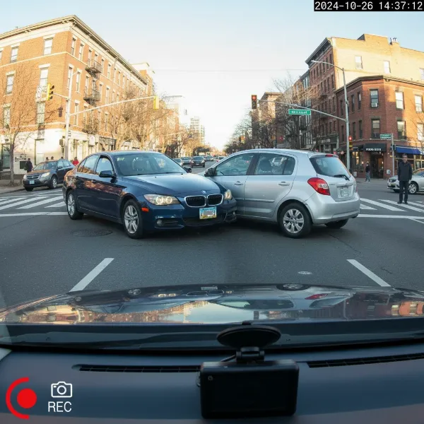 Dash cam view of a traffic incident with clear evidence, protecting driver from false claims