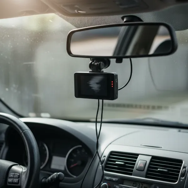 Dash cam screen showing power cycling, highlighting intermittent recording issues in a car.