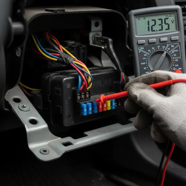 Using a multimeter to identify constant and ACC power in a fuse box